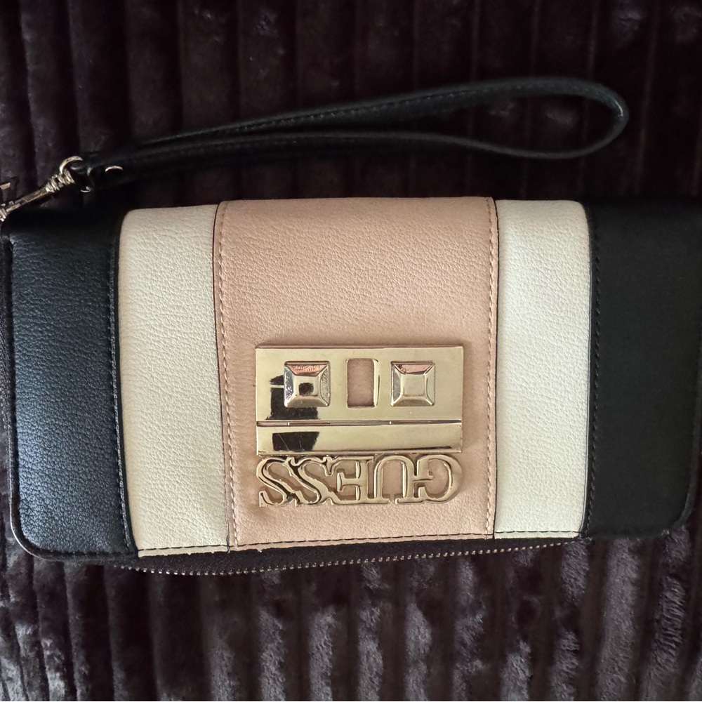 GUESS Black and Cream Women's Clutch